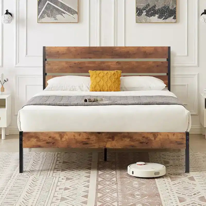 Ensemble de chambre à coucher 4 pièces comprenant une commode et 2 tables de chevet, une commode à 5 tiroirs, coloris marron/gris