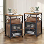 Ensemble de chambre à coucher 4 pièces comprenant une commode et 2 tables de chevet, une commode à 5 tiroirs, coloris marron/gris