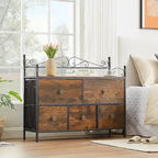 Ensemble de chambre à coucher 4 pièces comprenant une commode et 2 tables de chevet, une commode à 5 tiroirs, coloris marron/gris