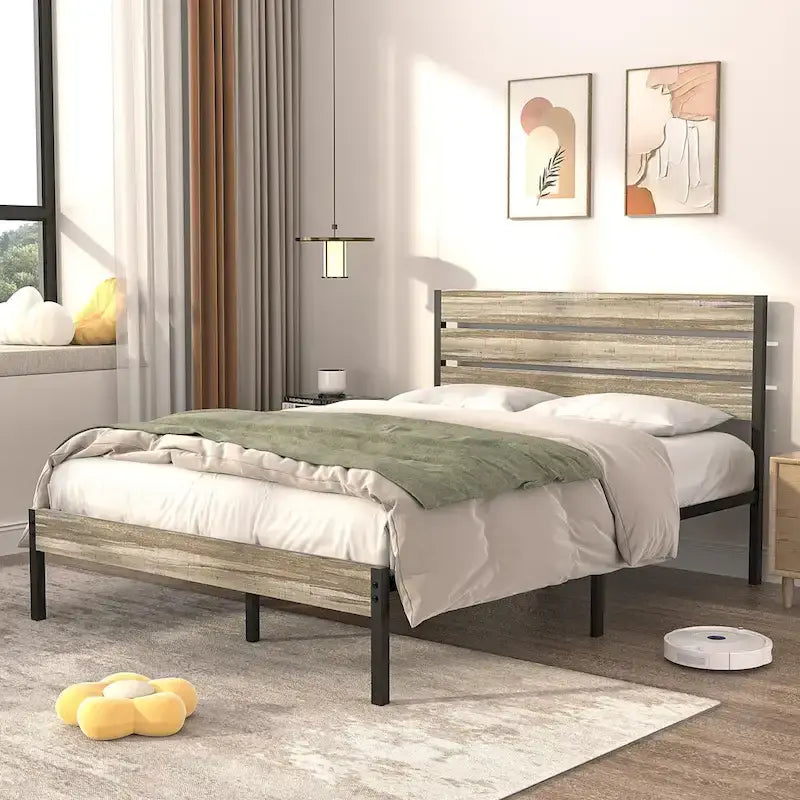 Ensemble de chambre à coucher 4 pièces comprenant une commode et 2 tables de chevet, une commode à 5 tiroirs, coloris marron/gris