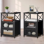 Ensemble de chambre à coucher 4 pièces comprenant une commode et 2 tables de chevet, une commode à 5 tiroirs, coloris marron/gris