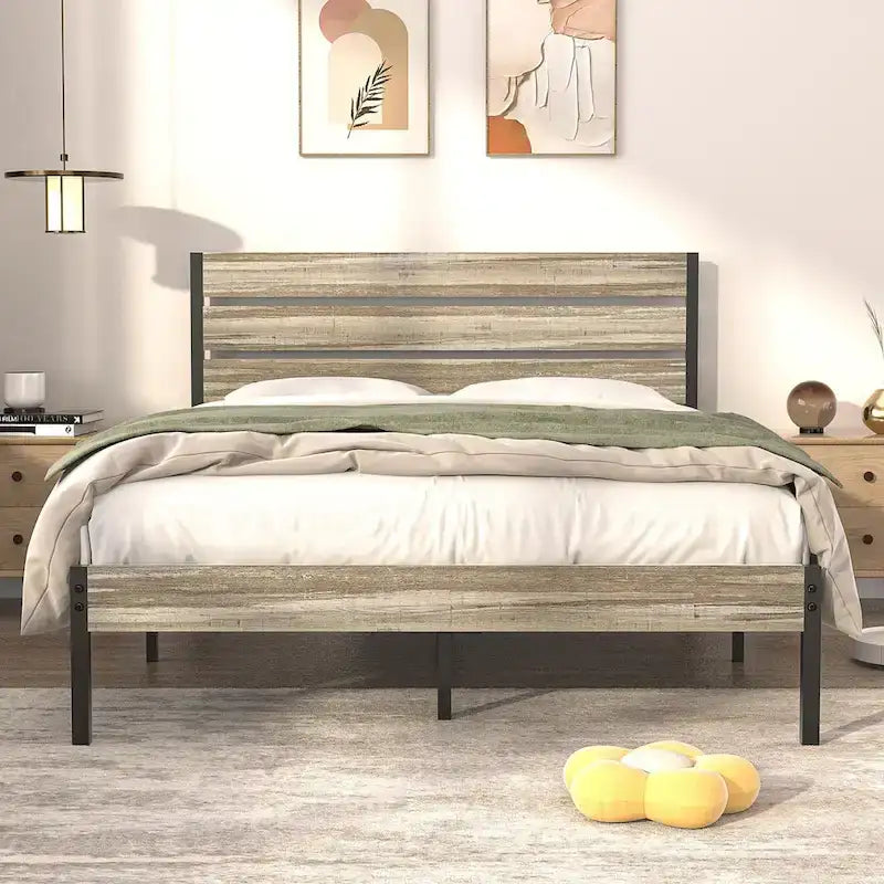 Ensemble de chambre à coucher 4 pièces comprenant une commode et 2 tables de chevet, une commode à 5 tiroirs, coloris marron/gris