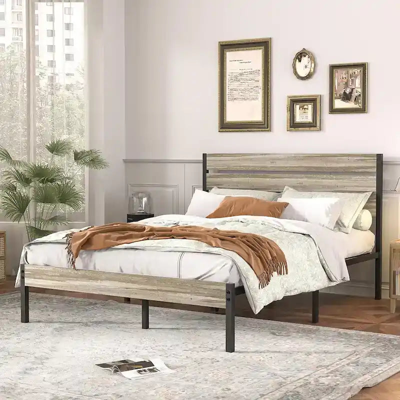 Ensemble de chambre à coucher 4 pièces comprenant une commode et 2 tables de chevet, une commode à 5 tiroirs, coloris marron/gris