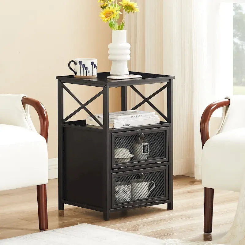 Ensemble de chambre à coucher 4 pièces comprenant une commode et 2 tables de chevet, une commode à 5 tiroirs, coloris marron/gris