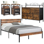 Ensemble de chambre à coucher 4 pièces comprenant une commode et 2 tables de chevet, une commode à 5 tiroirs, coloris marron/gris