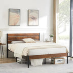 Ensemble de chambre à coucher 4 pièces comprenant une commode et 2 tables de chevet, une commode à 5 tiroirs, coloris marron/gris