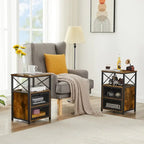 Ensemble de chambre à coucher 4 pièces comprenant une commode et 2 tables de chevet, une commode à 5 tiroirs, coloris marron/gris