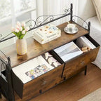 Ensemble de chambre à coucher 4 pièces comprenant une commode et 2 tables de chevet, une commode à 5 tiroirs, coloris marron/gris