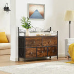 Ensemble de chambre à coucher 4 pièces comprenant une commode et 2 tables de chevet, une commode à 5 tiroirs, coloris marron/gris