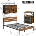 Ensemble de chambre à coucher 4 pièces comprenant une commode et 2 tables de chevet, une commode à 5 tiroirs, coloris marron/gris
