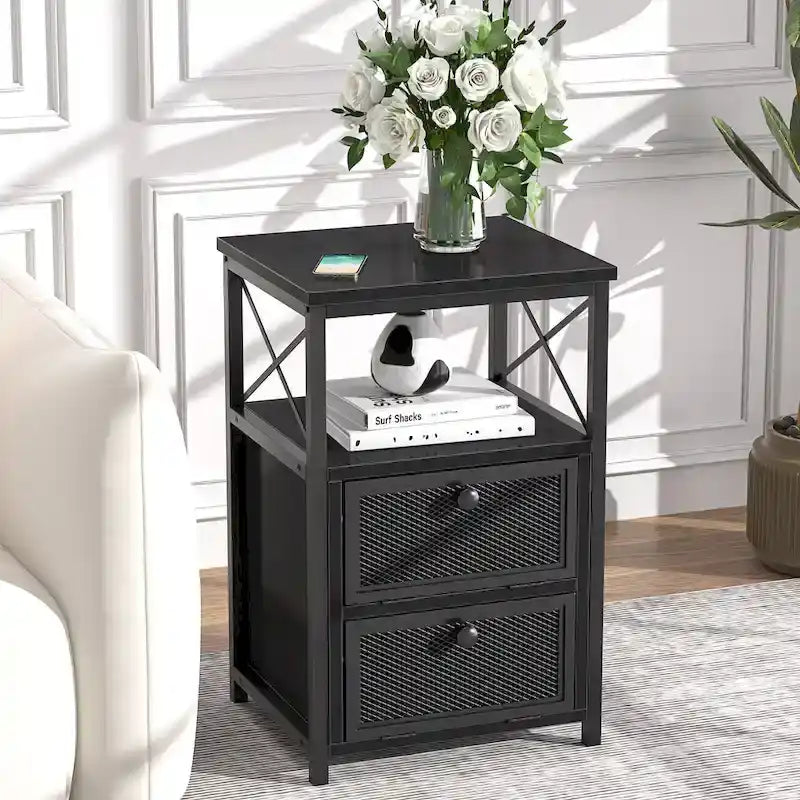 Ensemble de chambre à coucher 4 pièces comprenant une commode et 2 tables de chevet, une commode à 5 tiroirs, coloris marron/gris