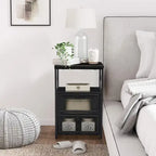Ensemble de chambre à coucher 4 pièces comprenant une commode et 2 tables de chevet, une commode à 5 tiroirs, coloris marron/gris