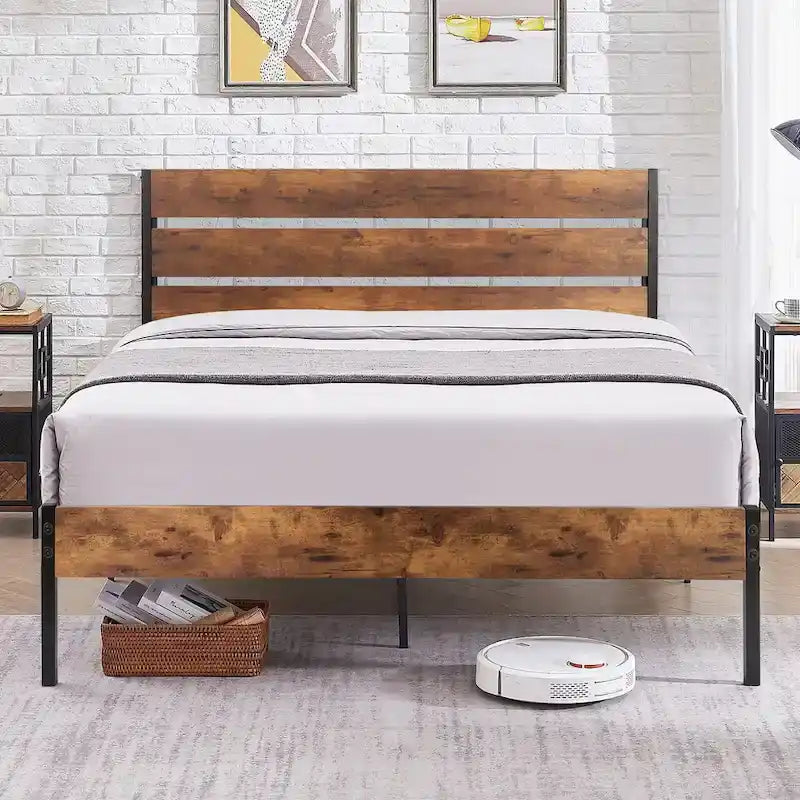 Ensemble de chambre à coucher 4 pièces comprenant une commode et 2 tables de chevet, une commode à 5 tiroirs, coloris marron/gris
