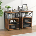 Ensemble de chambre à coucher 4 pièces comprenant une commode et 2 tables de chevet, une commode à 5 tiroirs, coloris marron/gris