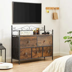 Ensemble de chambre à coucher 4 pièces comprenant une commode et 2 tables de chevet, une commode à 5 tiroirs, coloris marron/gris