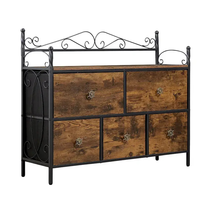 Ensemble de chambre à coucher 4 pièces comprenant une commode et 2 tables de chevet, une commode à 5 tiroirs, coloris marron/gris