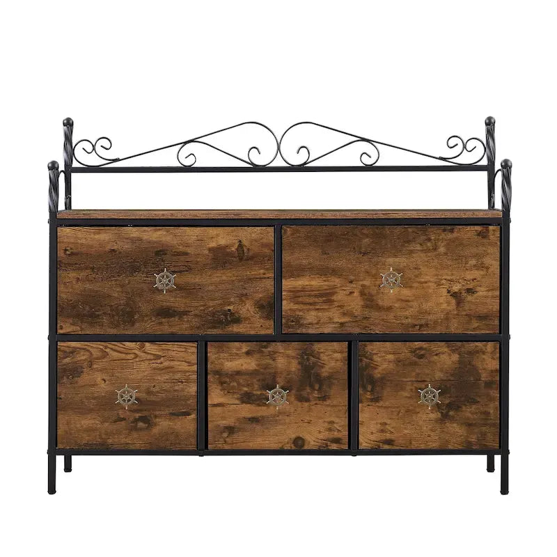 Ensemble de chambre à coucher 4 pièces comprenant une commode et 2 tables de chevet, une commode à 5 tiroirs, coloris marron/gris