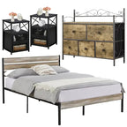 Ensemble de chambre à coucher 4 pièces comprenant une commode et 2 tables de chevet, une commode à 5 tiroirs, coloris marron/gris