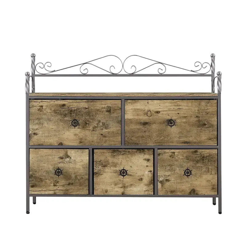 Ensemble de chambre à coucher 4 pièces comprenant une commode et 2 tables de chevet, une commode à 5 tiroirs, coloris marron/gris