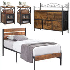 Ensemble de chambre à coucher 4 pièces comprenant une commode et 2 tables de chevet, une commode à 5 tiroirs, coloris marron/gris
