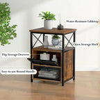 Ensemble de chambre à coucher 4 pièces comprenant une commode et 2 tables de chevet, une commode à 5 tiroirs, coloris marron/gris