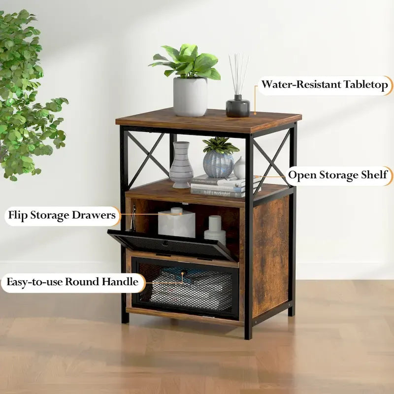 Ensemble de chambre à coucher 4 pièces comprenant une commode et 2 tables de chevet, une commode à 5 tiroirs, coloris marron/gris