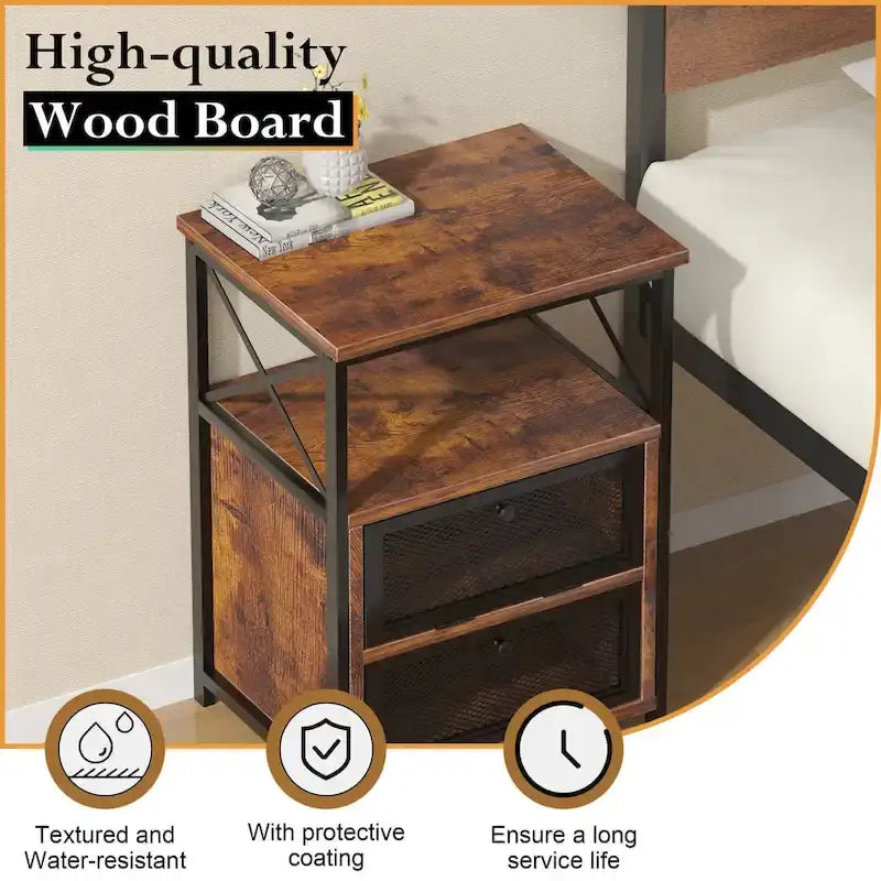 Ensemble de chambre à coucher 4 pièces comprenant une commode et 2 tables de chevet, une commode à 5 tiroirs, coloris marron/gris