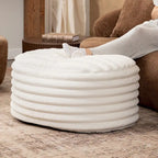 Grand pouf ottoman côtelé en fausse fourrure peluche – Crème