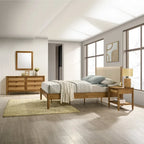 Ensemble de chambre à coucher en rotin 5 pièces Roundhill Furniture Vichy avec lit queen rembourré, commode, coiffeuse, miroir et 2 tables de chevet