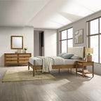 Ensemble de chambre à coucher en rotin 5 pièces Roundhill Furniture Vichy avec lit queen rembourré, commode, coiffeuse, miroir et 2 tables de chevet
