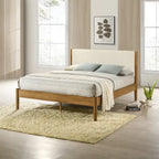 Ensemble de chambre à coucher en rotin 5 pièces Roundhill Furniture Vichy avec lit queen rembourré, commode, coiffeuse, miroir et 2 tables de chevet