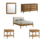 Ensemble de chambre à coucher en rotin 5 pièces Roundhill Furniture Vichy avec lit queen rembourré, commode, coiffeuse, miroir et 2 tables de chevet
