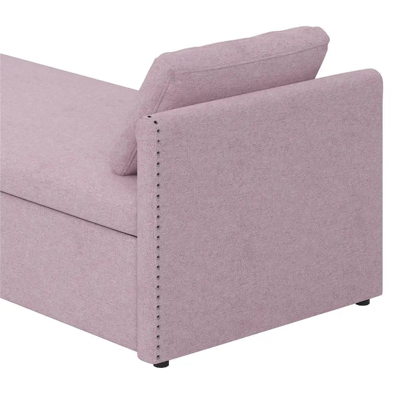 Méridienne/Lit de repos moderne rembourré en lin avec oreillers et 2 tiroirs pour le salon