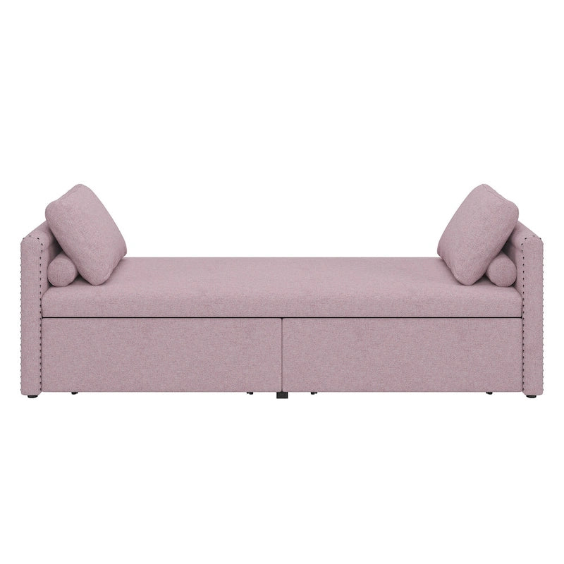 Méridienne/Lit de repos moderne rembourré en lin avec oreillers et 2 tiroirs pour le salon