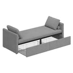 Méridienne/Lit de repos moderne rembourré en lin avec oreillers et 2 tiroirs pour le salon