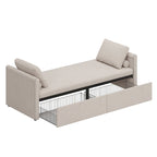 Méridienne/Lit de repos moderne rembourré en lin avec oreillers et 2 tiroirs pour le salon