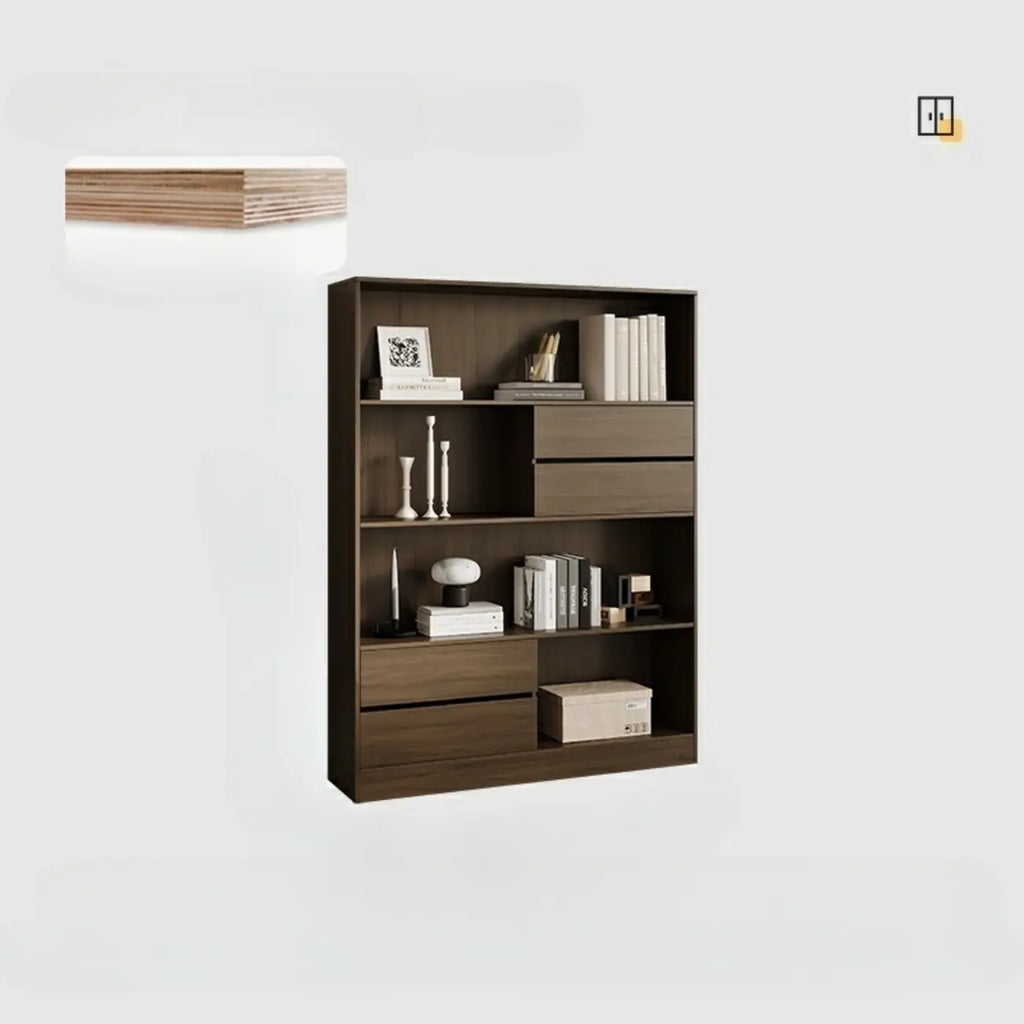 Bibliothèque de rangement contemporaine en bois noir à plusieurs étagères