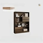 Bibliothèque de rangement contemporaine en bois noir à plusieurs étagères