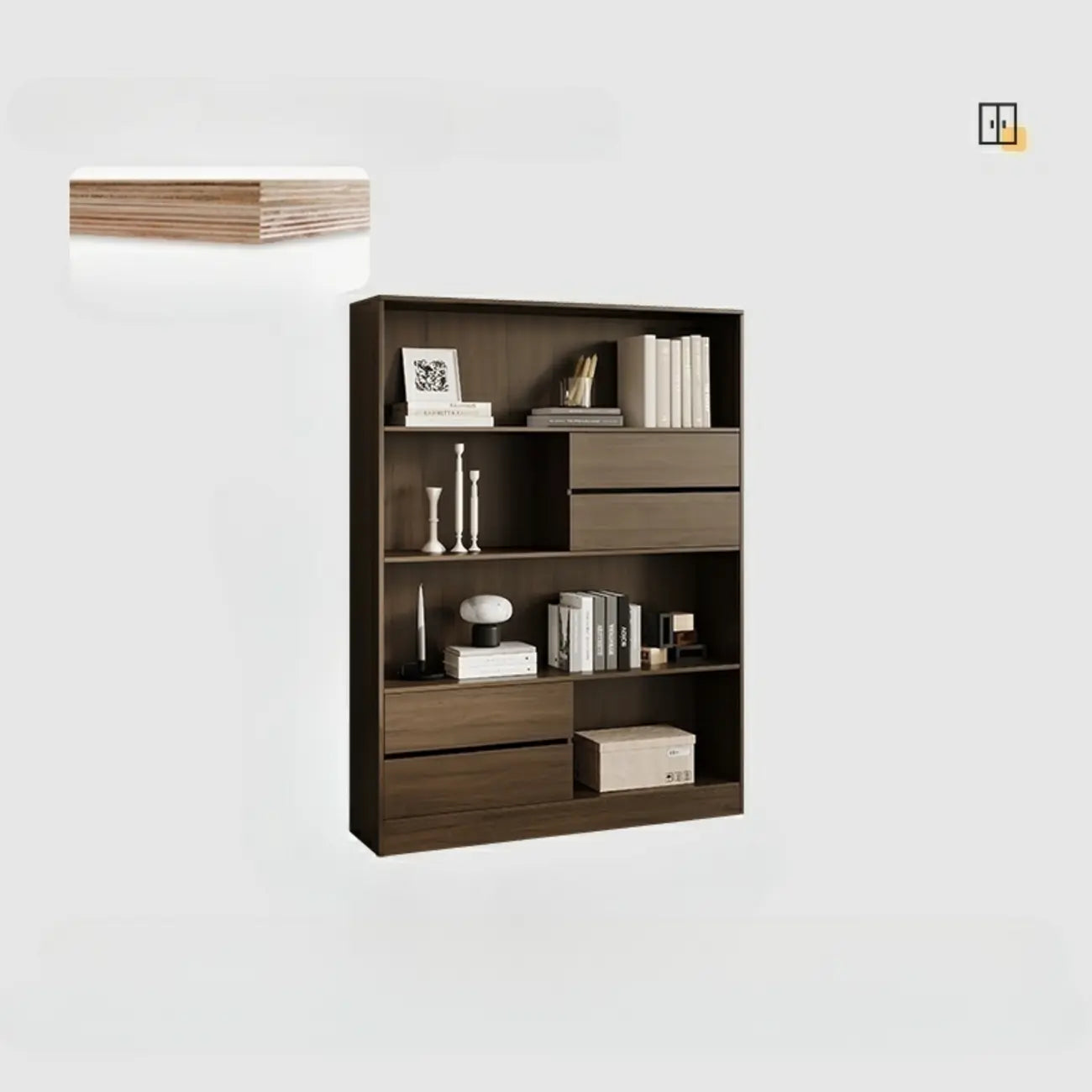 Bibliothèque de rangement contemporaine en bois noir à plusieurs étagères