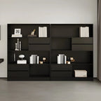 Bibliothèque de rangement contemporaine en bois noir à plusieurs étagères