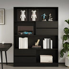 Bibliothèque de rangement contemporaine en bois noir à plusieurs étagères