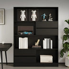 Bibliothèque de rangement contemporaine en bois noir à plusieurs étagères