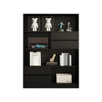 Bibliothèque de rangement contemporaine en bois noir à plusieurs étagères