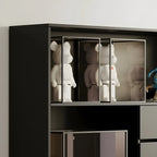 Bibliothèque de rangement contemporaine en bois noir à plusieurs étagères
