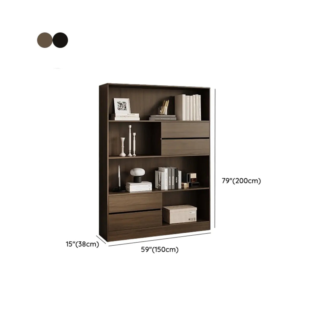 Bibliothèque de rangement contemporaine en bois noir à plusieurs étagères