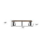 Banc de salle à manger en bois de pin naturel vieilli rustique avec pieds en métal noir – 14 P x 75 L x 18 H