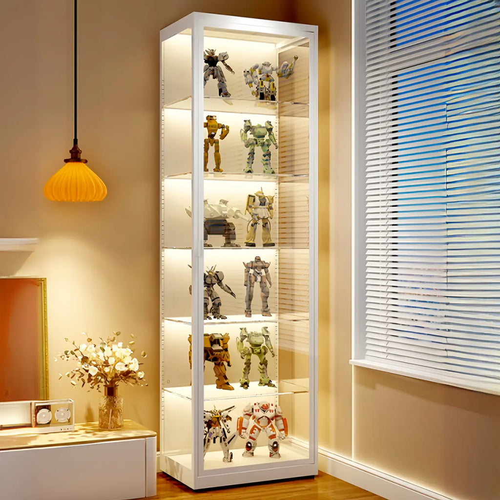 Vitrine moderne autoportante en métal et verre avec éclairage LED