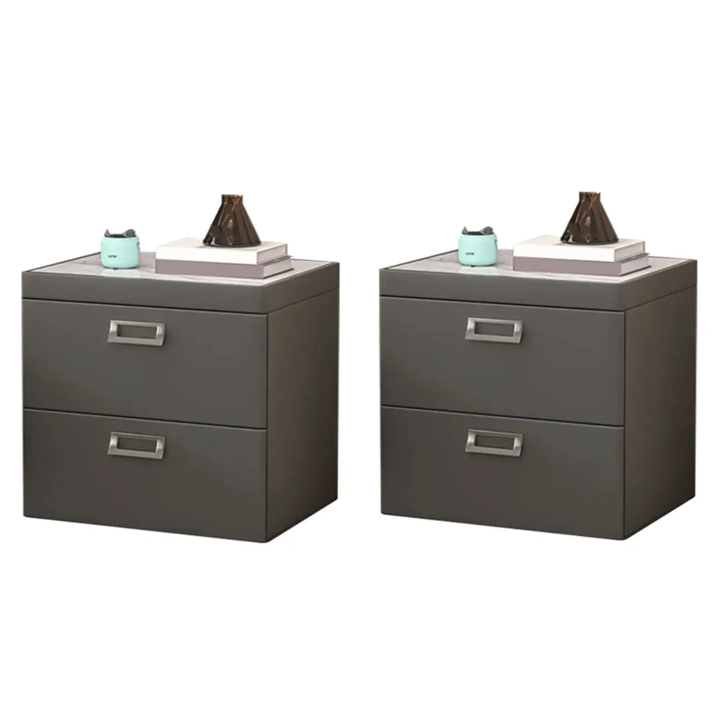 Table de chevet moderne à deux tiroirs en similicuir avec plateau en pierre