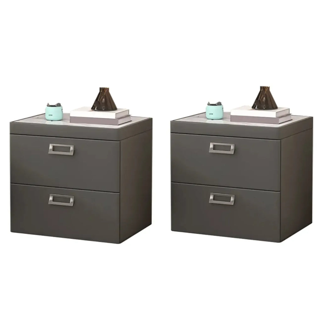 Table de chevet moderne à deux tiroirs en similicuir avec plateau en pierre