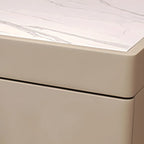 Table de chevet moderne à deux tiroirs en similicuir avec plateau en pierre
